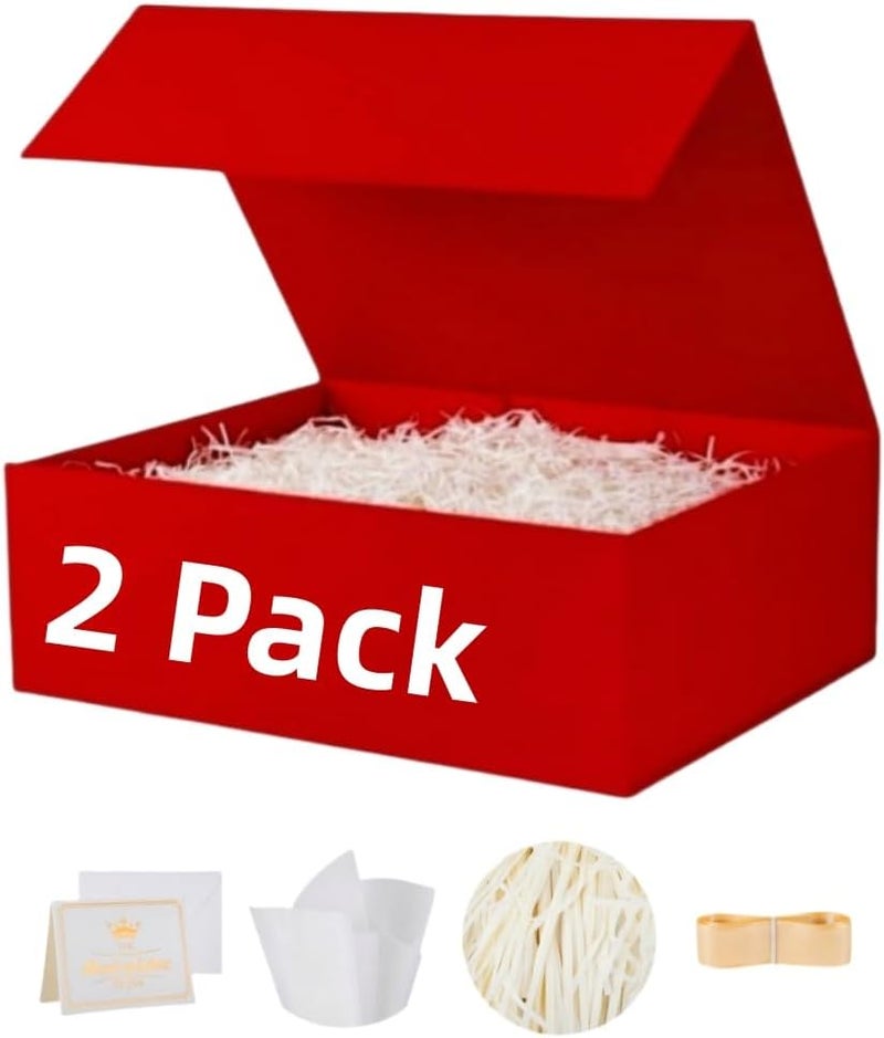 UoeRing 2 Pack Red Gift Box Large 13.5x11.8x4.7 inch Luxury Gift Box for Presents with Magnetic Closure Lid Collapsible,Birthday,Christmas,Contains Card, Ribbon, Tissue Paper,Shredded Paper Filler - Image 1